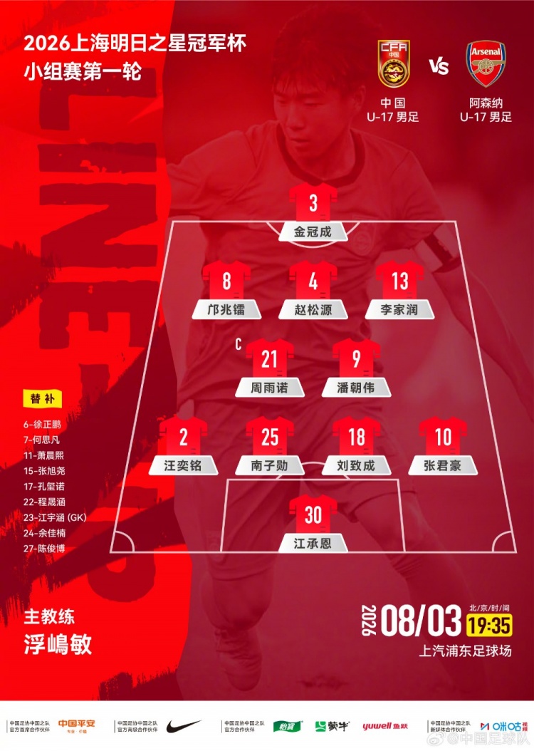 中国U17明日之星冠军杯首战阿森纳 首发名单正式公布 中国U17明日之星冠军杯首战阿森纳 首发名单正式公布
