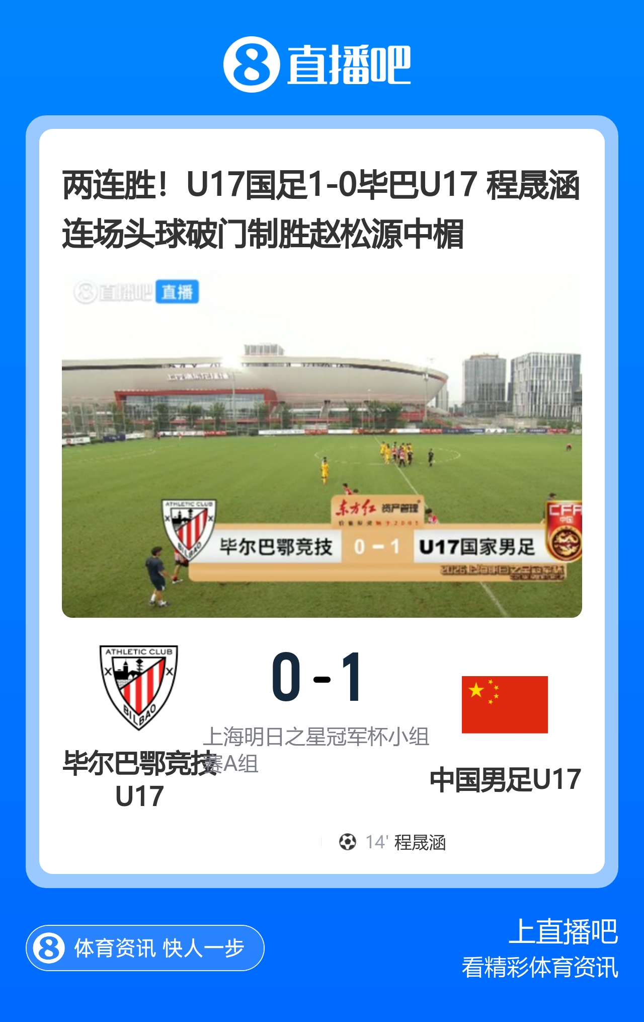 U17国足1-0毕巴U17获两连胜 程晟涵连场头球建功赵松源中楣 U17国足1-0毕巴U17获两连胜 程晟涵连场头球建功赵松源中楣
